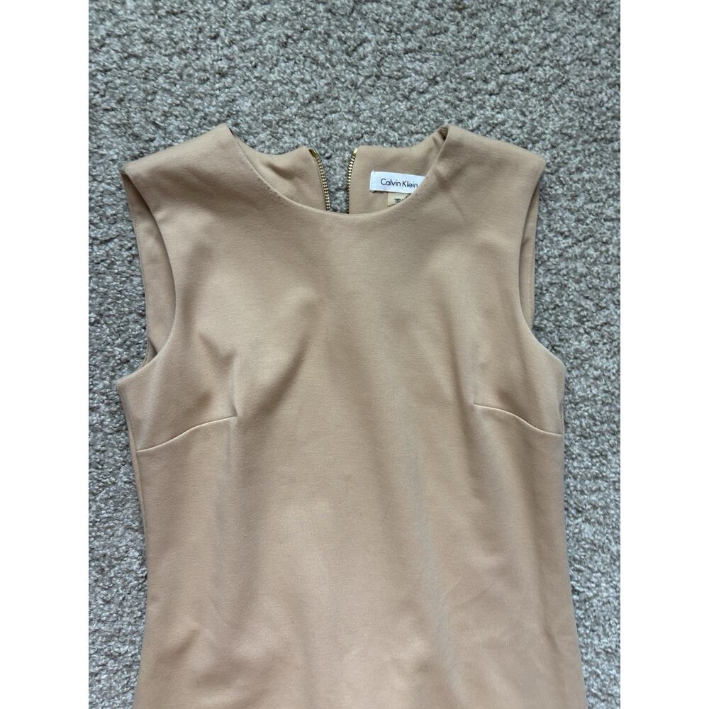 Calvin Klein Tan Sleeveless Sheath Dress Size 8 Career Office Stretch - Picture 4 of 9